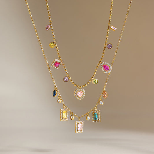 18K Gold Jewel Addiction Color Heart Statement Necklace