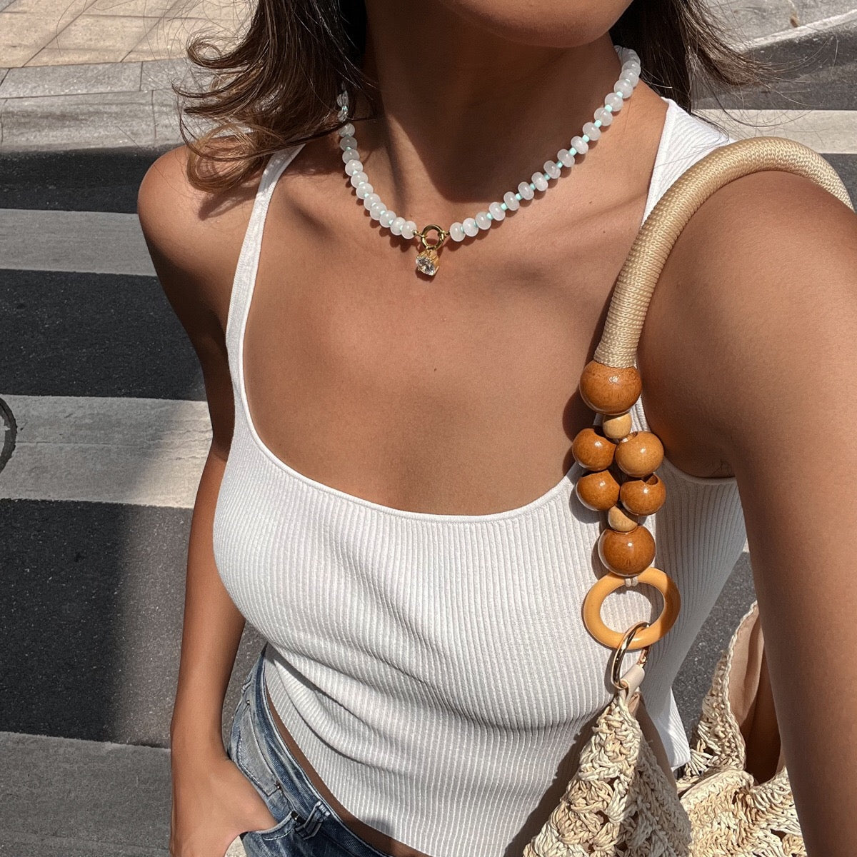 18K Gold Color Therapy Beaded Pendant Necklace
