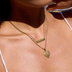 18K Gold Heart Signal Pendant Layered Necklace Set