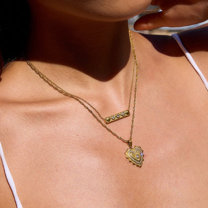 18K Gold Heart Signal Pendant Layered Necklace Set
