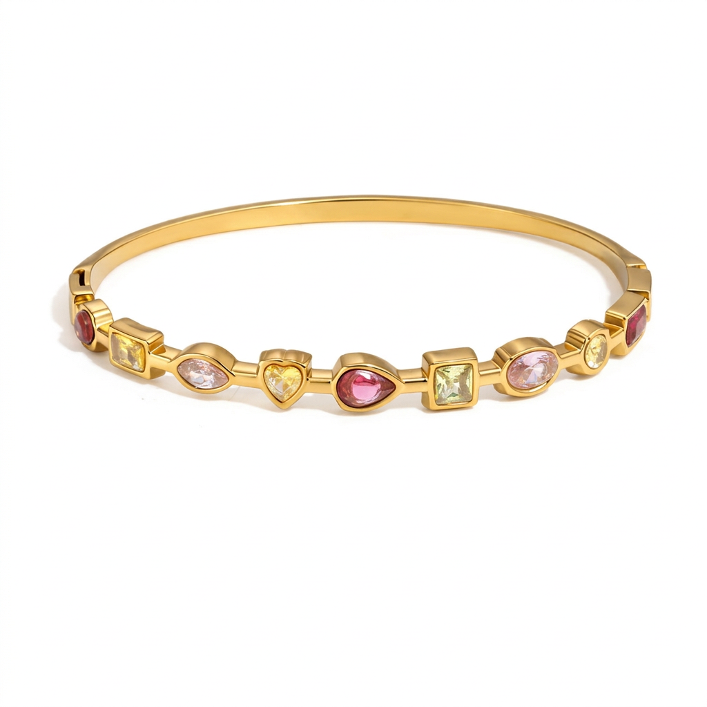 18K Gold Starlight Seduction Color Gem Bangle Bracelet