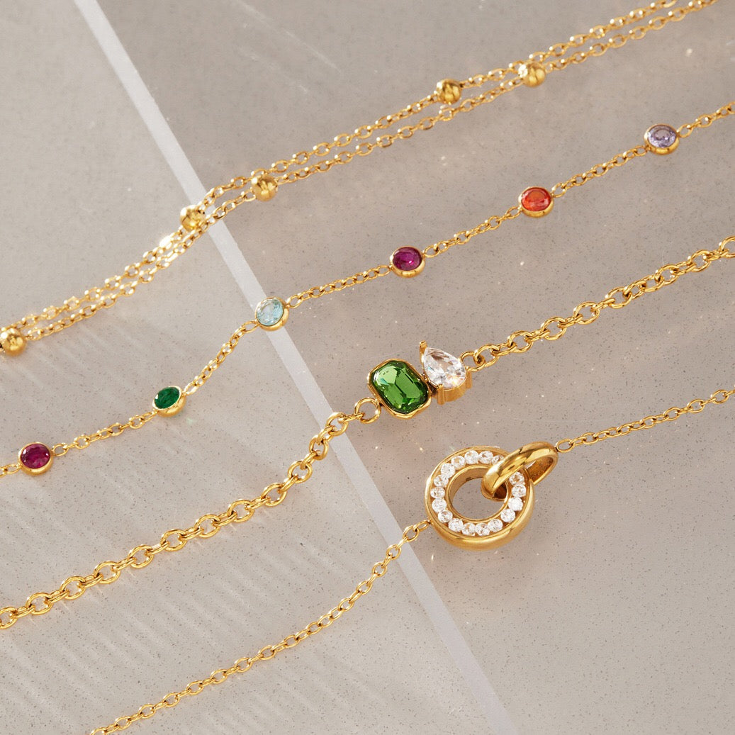 18K Gold Sweet Spark Dainty Chain Color Gem Bracelet Stack
