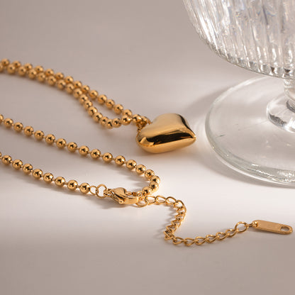 18K Gold Heart Pendant Small Ball Chain Necklace