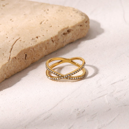 18K Gold Cross Stacking Ring