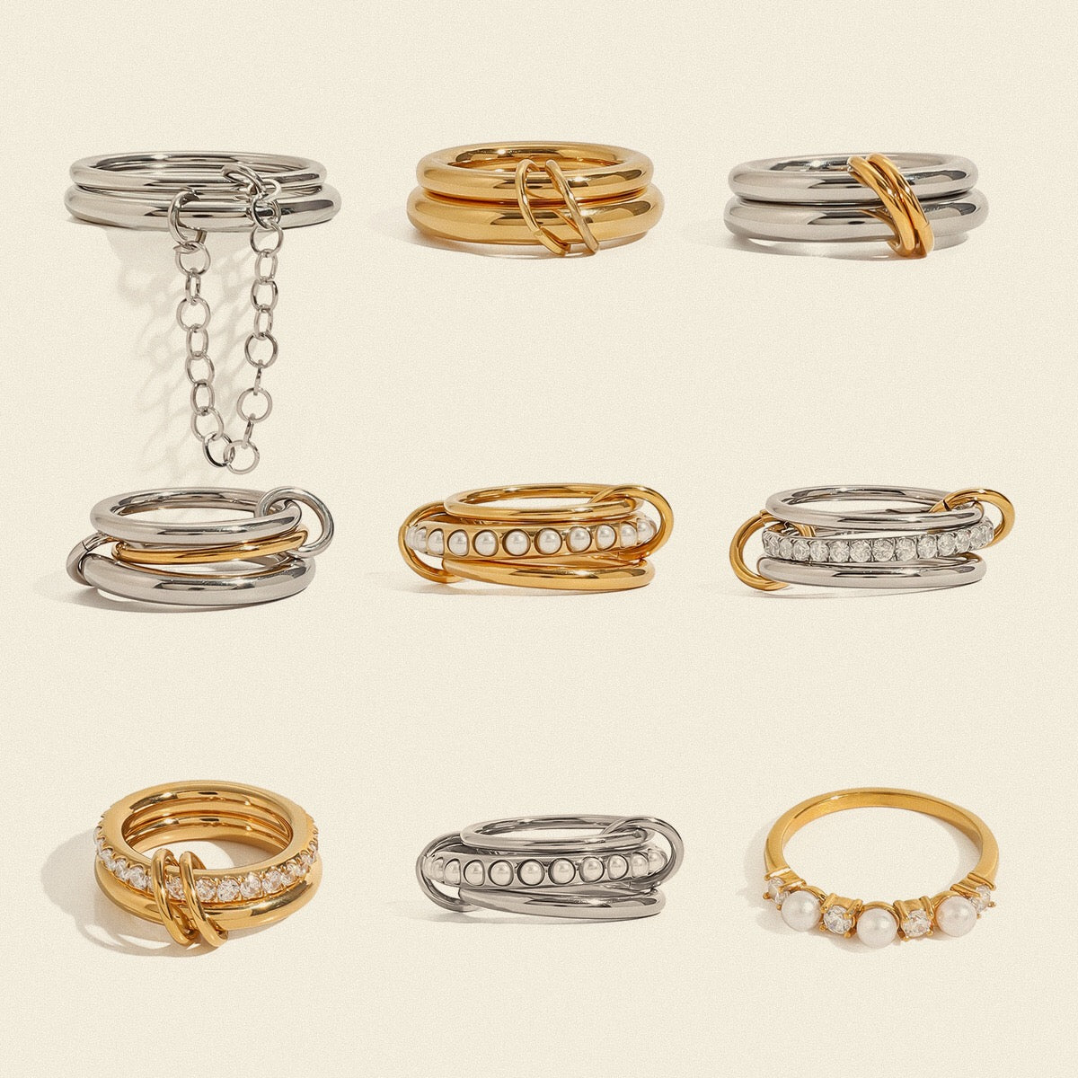 18K Gold Two Tone Connected Multi Layers Spinelli Stacking Rings