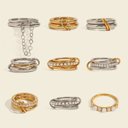 18K Gold Two Tone Connected Multi Layers Spinelli Stacking Rings