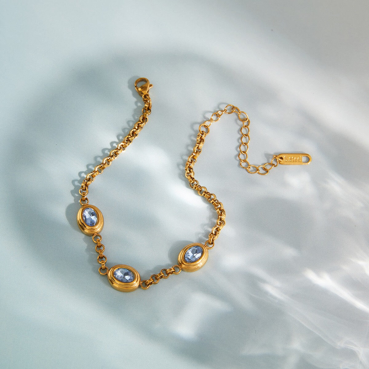18K Gold Blue Dynasty Bezel Tennis Chain Bracelet Stacks