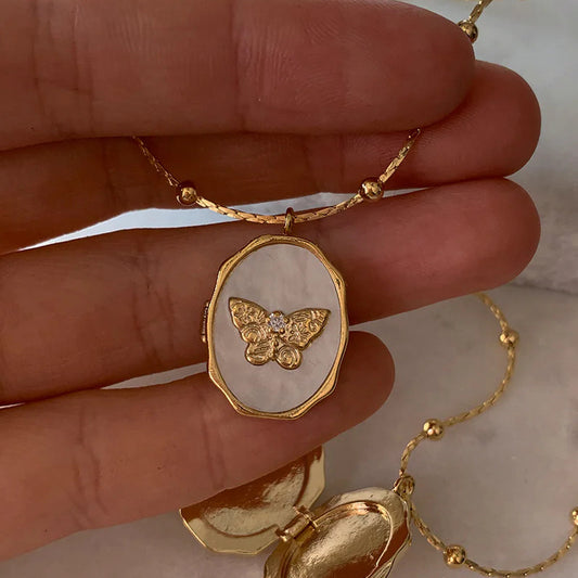 14K Gold Locket Butterfly Necklace