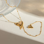 18K Gold Heart Flipped Lariat Necklace