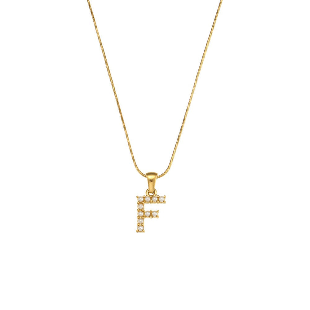 18K Gold Pearl Initial Pendant Necklace