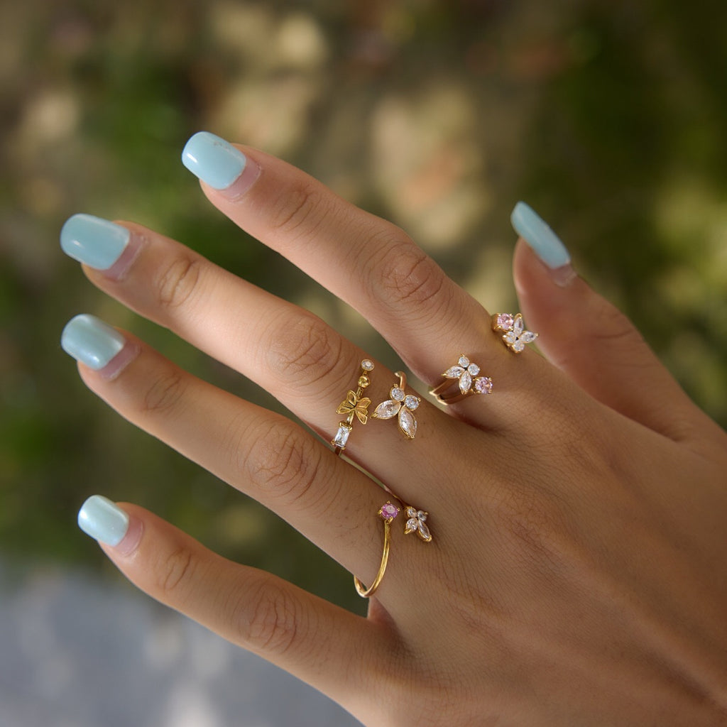 18K Gold Flutter Obsession Pink Butterfly Cuff Ring