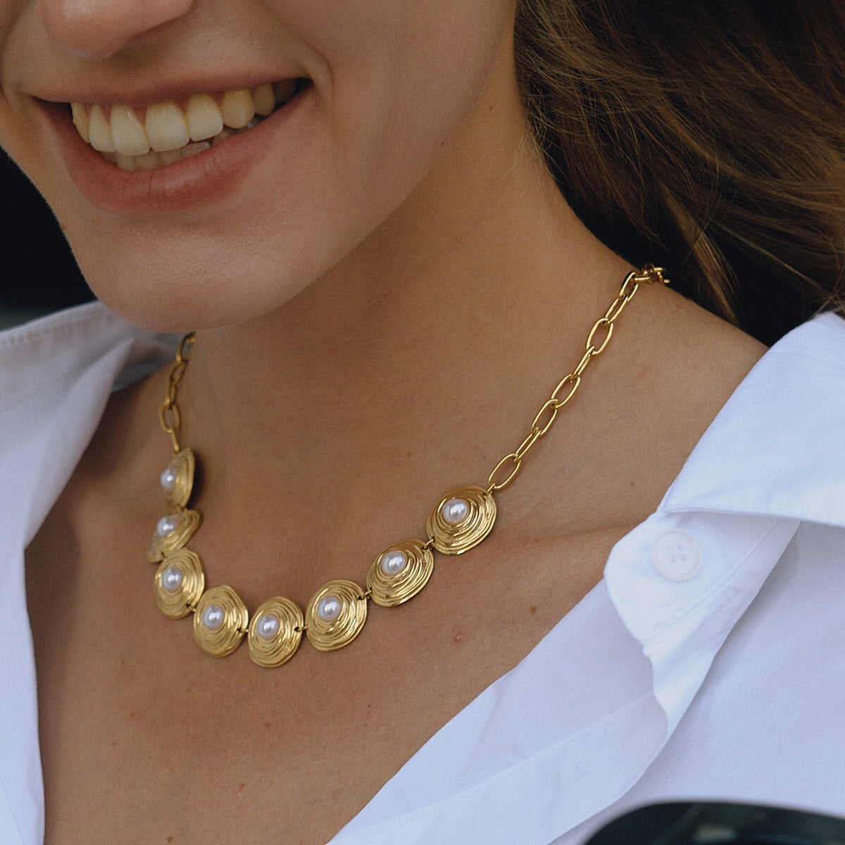 18K Gold Modern Goddess Pearl Chunky Statement Necklace