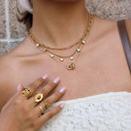 18K Gold Together Two Ring Connected Dainty Pendant Necklace