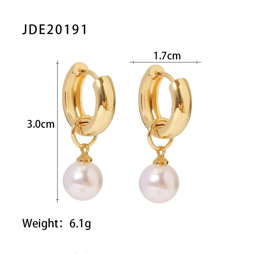 18K Gold Pearl Small Hoop Huggie Earrings