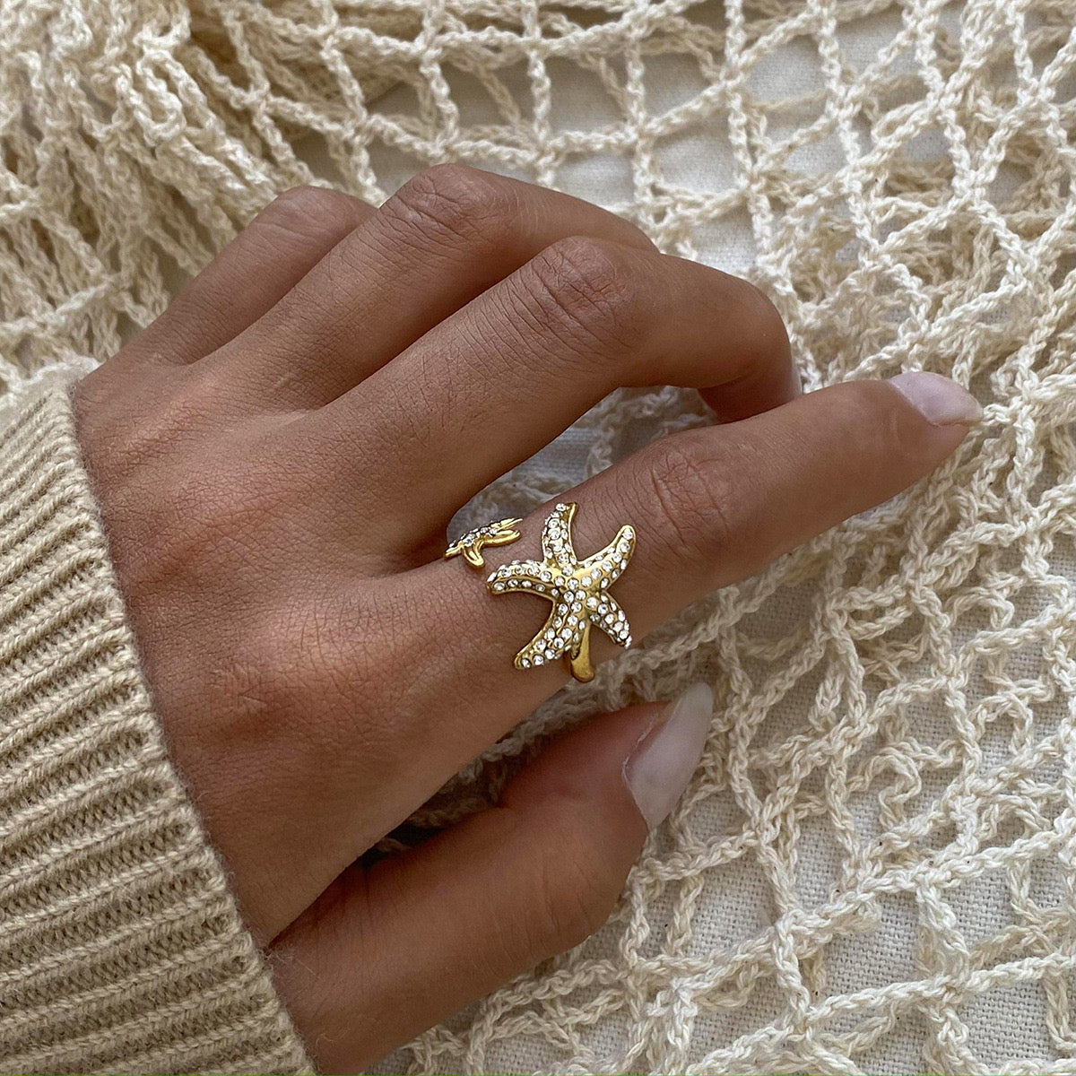 18K Gold Bling Starfish Statement Ring