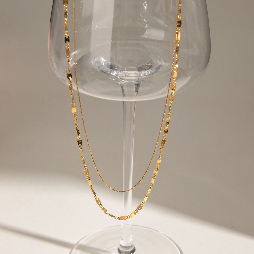18K Gold Afterglow Dainty Double Chain Layered Necklace
