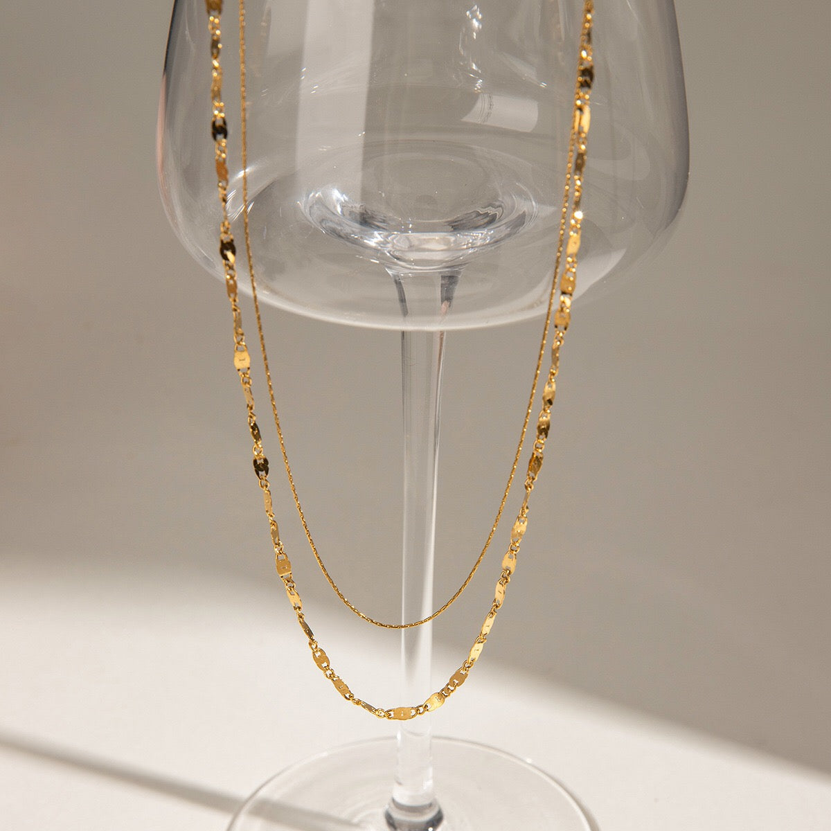 18K Gold Afterglow Dainty Double Chain Layered Necklace