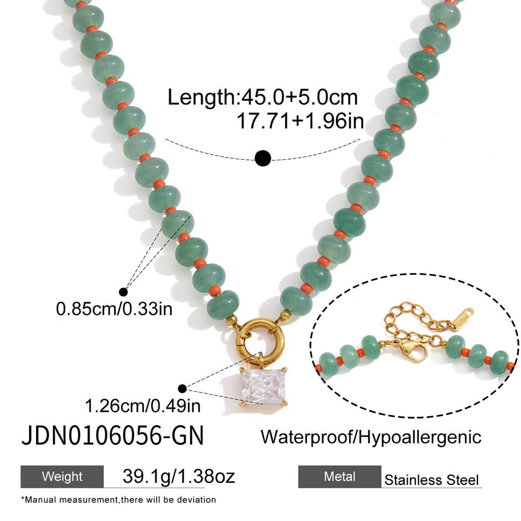 18K Gold Color Therapy Beaded Pendant Necklace
