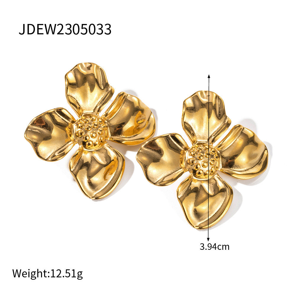 18K Gold Summer Flower Statement Stud Earrings