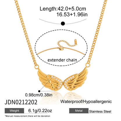 18K Gold Heaven Sent Angel Wing Pendant Star Dainty Chain Layered Necklace Set