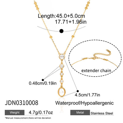 18K Gold Sweet Lumi Pearl Y Shape Lariat Dainty CZ Necklace