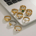 18K Gold Watch Band Flower Heart Statement CZ Stacking Ring