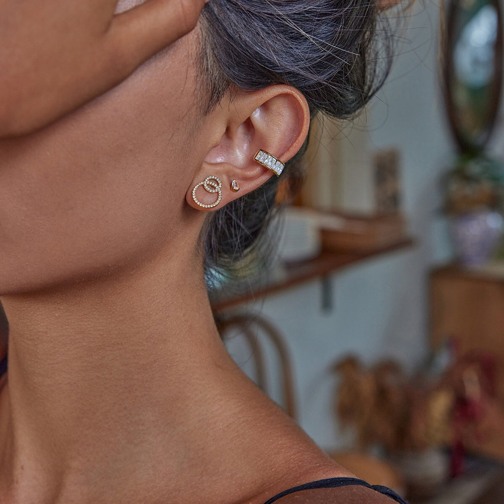 18K Gold Extra Bling Stud Earrings Ear Cuff Set