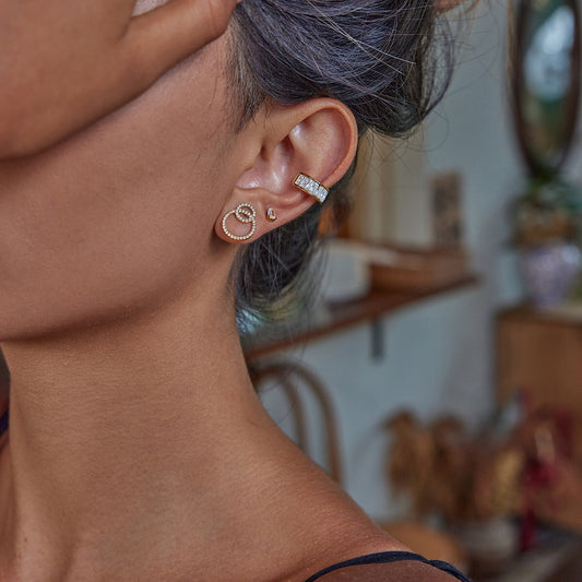 18K Gold Extra Bling Stud Earrings Ear Cuff Set