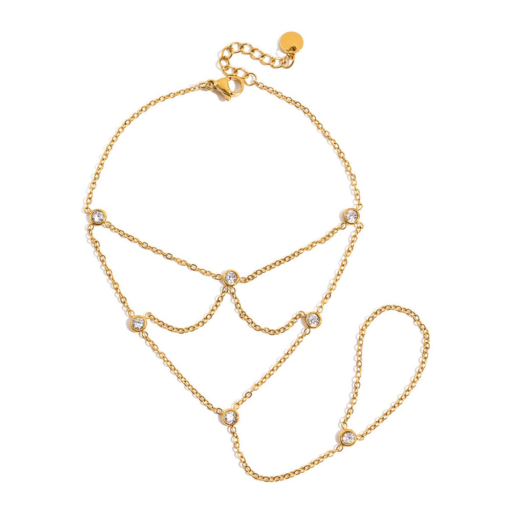 18K Gold Starry Dream Catcher Dainty Hand Chain Bracelet