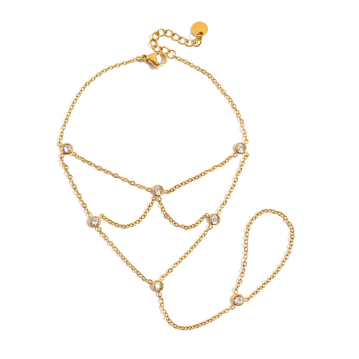18K Gold Starry Dream Catcher Dainty Hand Chain Bracelet