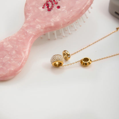 18K Gold Glitter Babe Dainty Ring Long Pendant Necklace