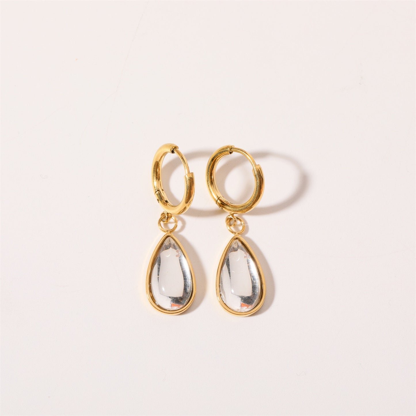 18K Gold Teardrop Birthstone Huggie Earrings