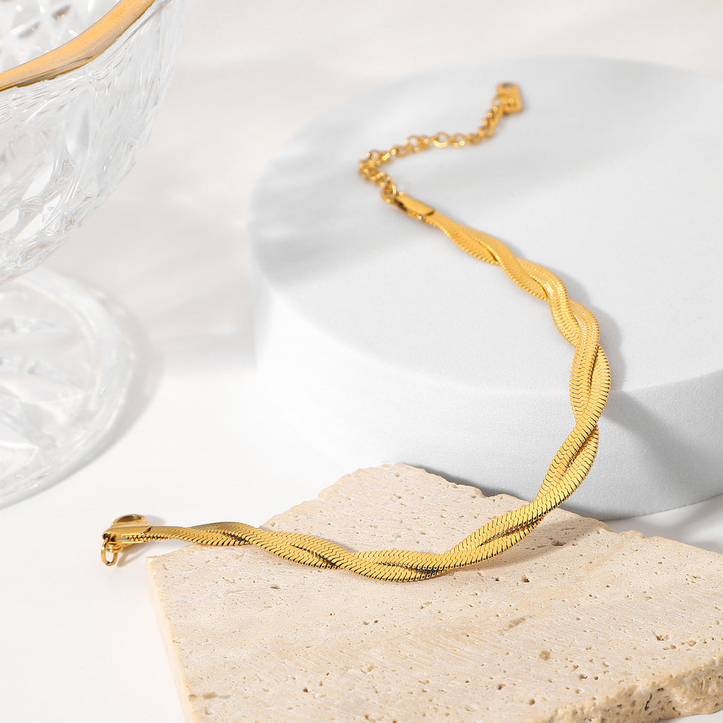 18K Gold Twisted Herringbone Bracelet