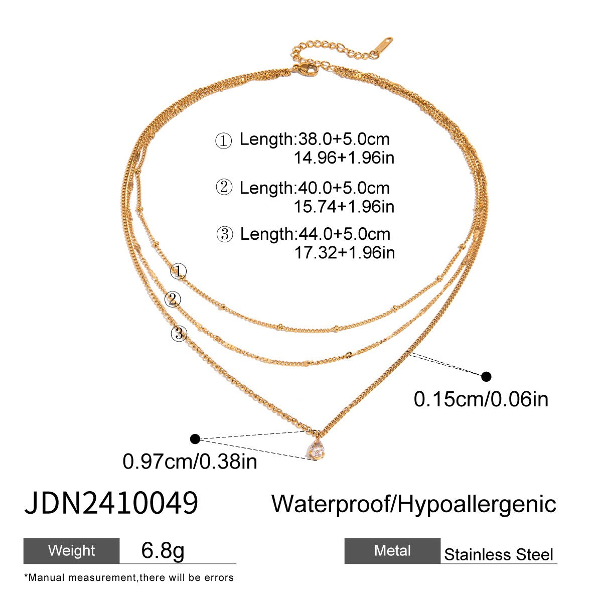 18K Gold Moonlit Tear Dainty Chain Layered Necklace Set