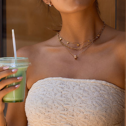 18K Gold Pink Heart Mama Bling Ring Dainty Pendant Necklace