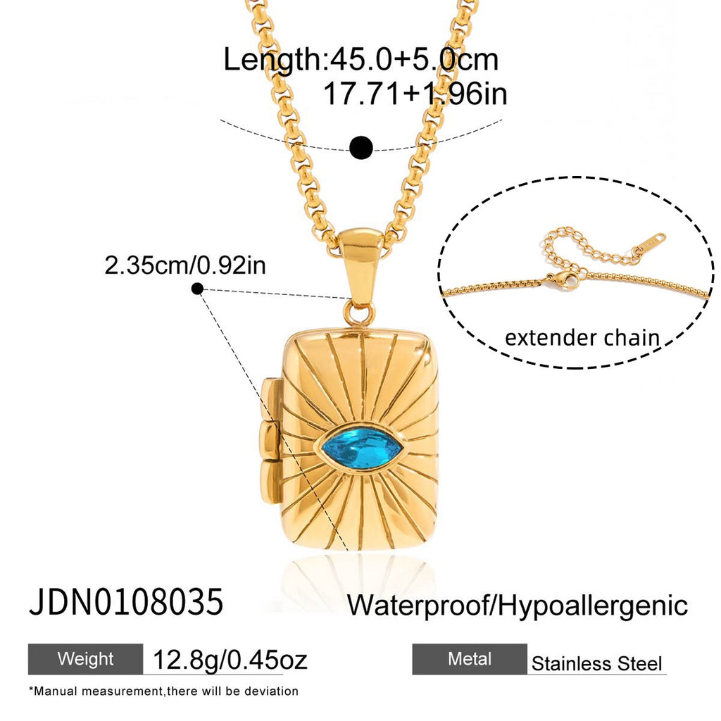 18K Gold Keepsake Heart Book Locket Pendant Box Chain Necklace
