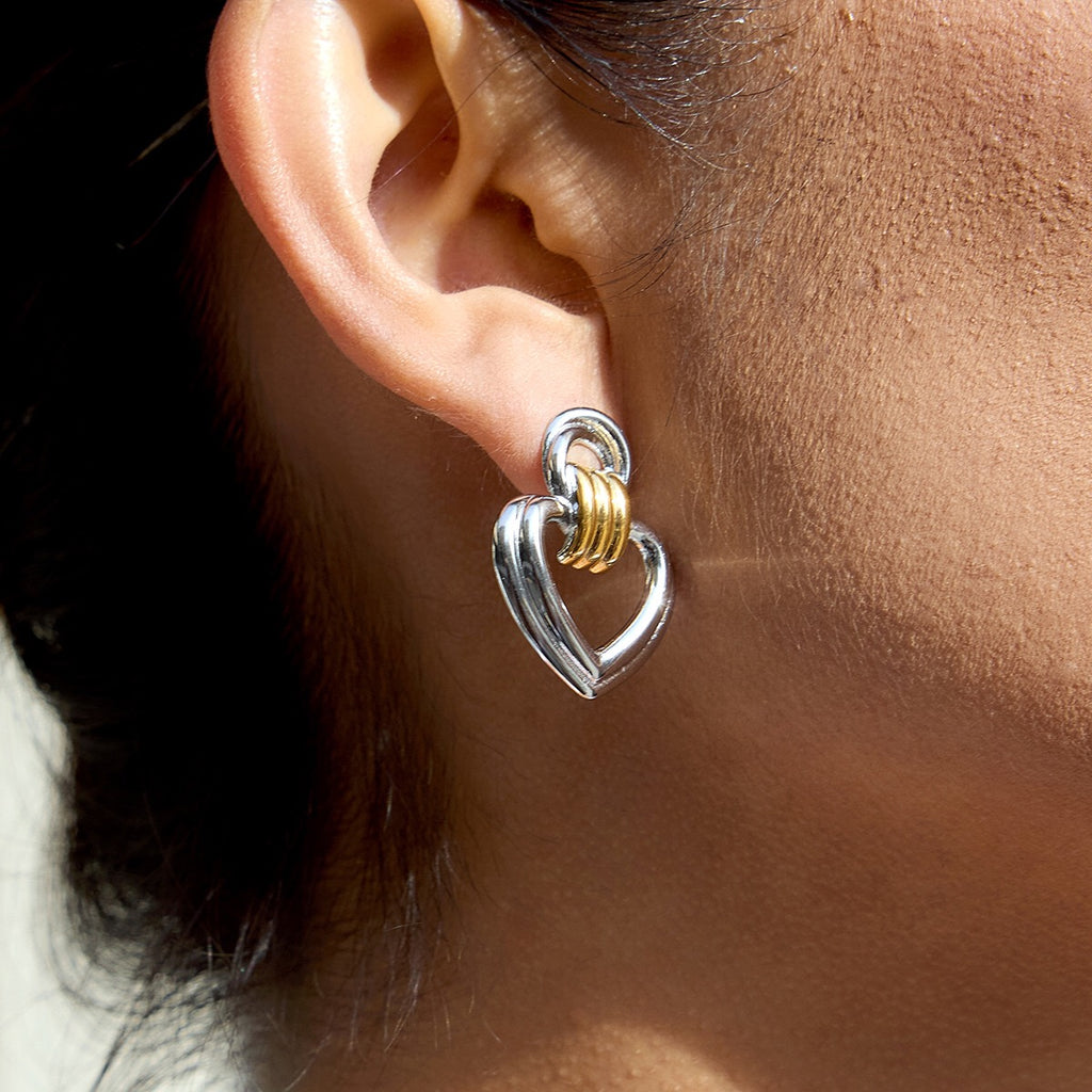 18K Gold Abstract Love Geometric Heart Statement Stud Earrings