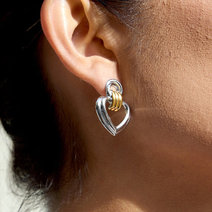 18K Gold Abstract Love Geometric Heart Statement Stud Earrings