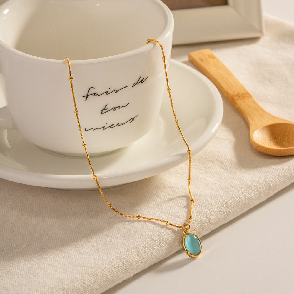 18K Gold Ocean Eye Opal Pendant Necklace