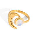 18K Gold Celestial Opal Sun and Moon Wrap Around Statement Cuff Ring