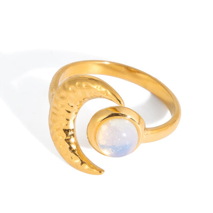 18K Gold Celestial Affair Sun and Moon Opal Statement Ring