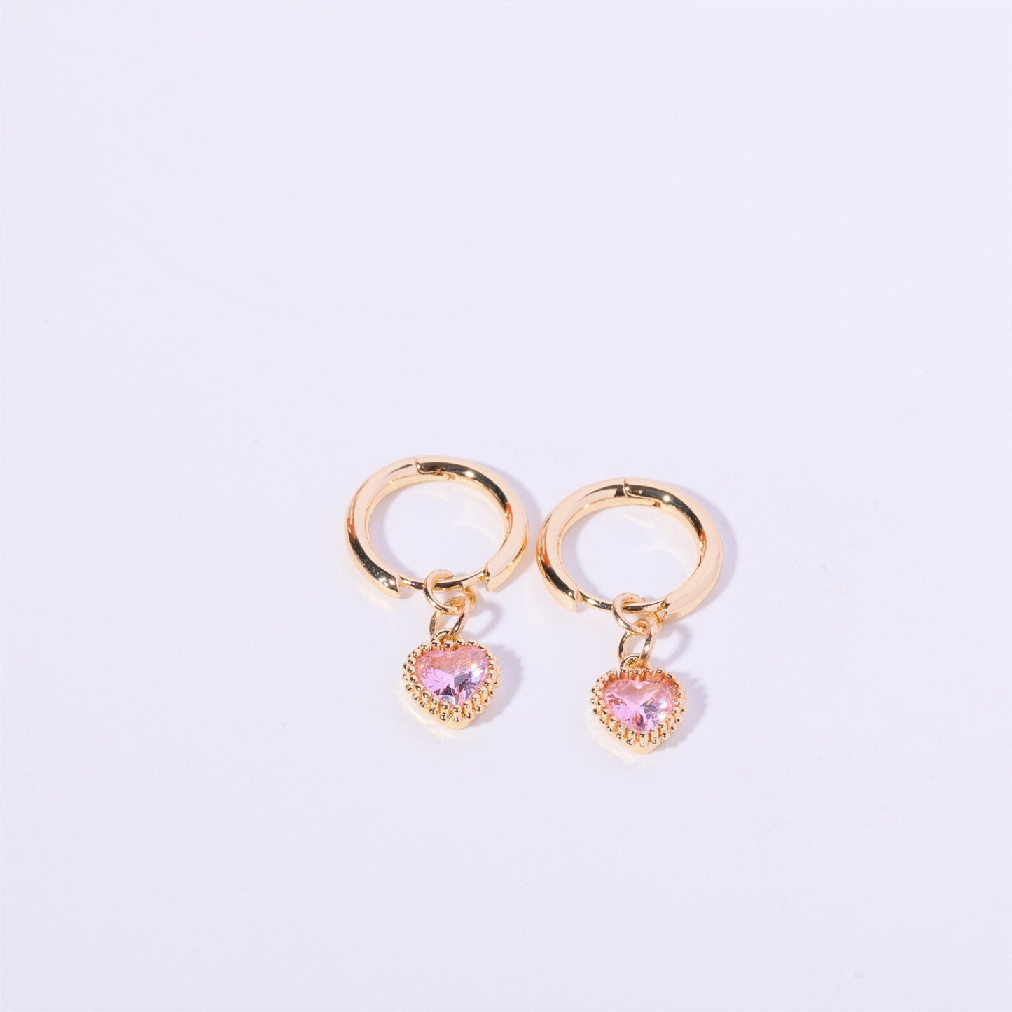 14K Gold Heart Birthstone Huggie Earrings