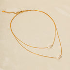 18K Gold Pearl Pendant Layered Necklace