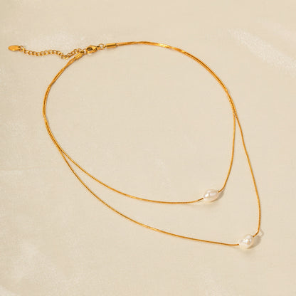 18K Gold Pearl Pendant Layered Necklace