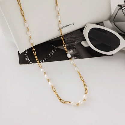 18K Gold Freshwater Pearl Long Chain Necklace