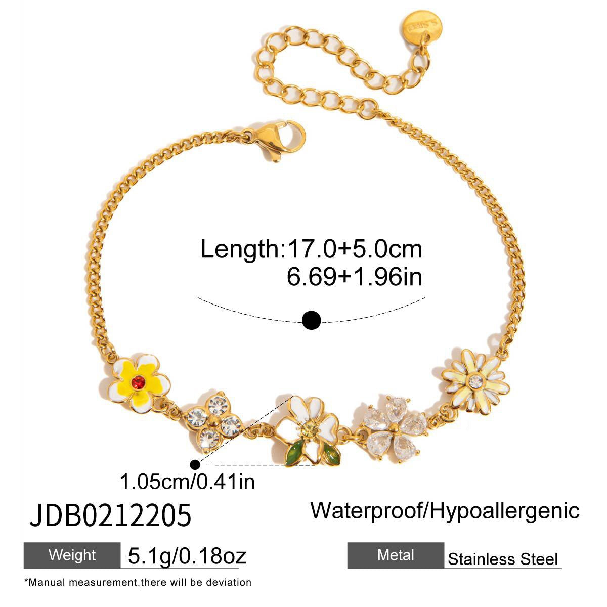 18K Gold Enchanted Garden Flower Dragonfly Butterfly Dainty Bracelet