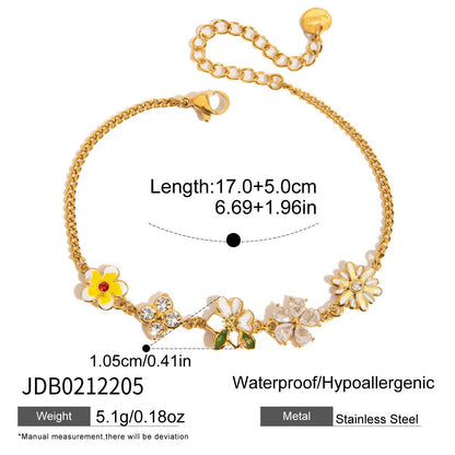 18K Gold Enchanted Garden Flower Dragonfly Butterfly Dainty Bracelet
