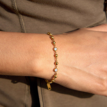 18K Gold Starry Light Dainty Bezel Beaded Chain Bracelet