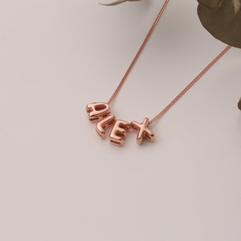 18K Gold and Silver Icon Bubble Letter Initial Custom Name Necklace