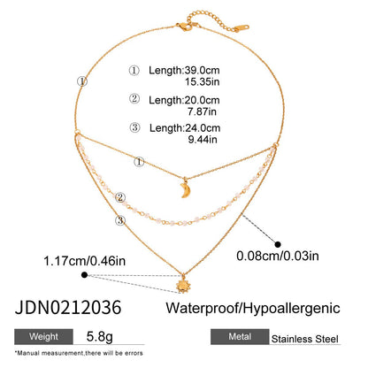 18K Gold Sun And Moon Dainty Chain Layered Necklace